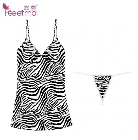 FEE ET MOI Sexy Zebra Print Cami Sleepwear Dress